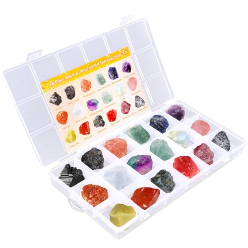18 Pcs Raw Healing Crystals Gemstone Box Natural Rough Rock
