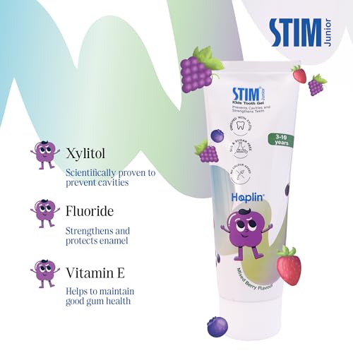 Image of STIM Junior Kids Toothpaste | Age-Appropriate Fluoride | 3-10 Years | Mixed Berry Flavoured | SLS & Colour-Free Toothpaste | Enriched with Xylitol & Vitamin E | (Combo pack with toothbrush) (Pack of 2)