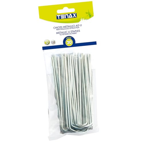 TENAX Chiodi Metallici a U, Lunghezza 15 cm (20 Pezzi) per Ancoraggio al Suolo di Teli Pacciamanti Antierbacce e Veli Protettivi per Colture, Picchetti da Giardino e Orto per Fissaggio Reti e Teli