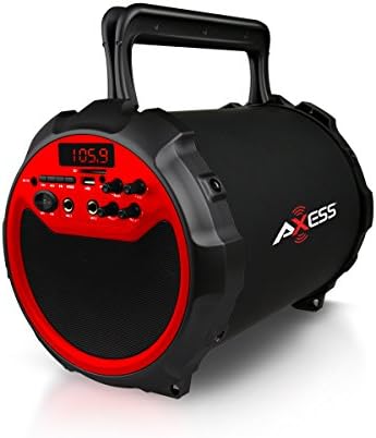 Axess SPBT1036RD Portable Indoor/Outdoor Bluetooth Hi-Fi Cylinder 2.1 Speaker with 6-Inch Subwoofer and 1 Wireless Mic ( Red )