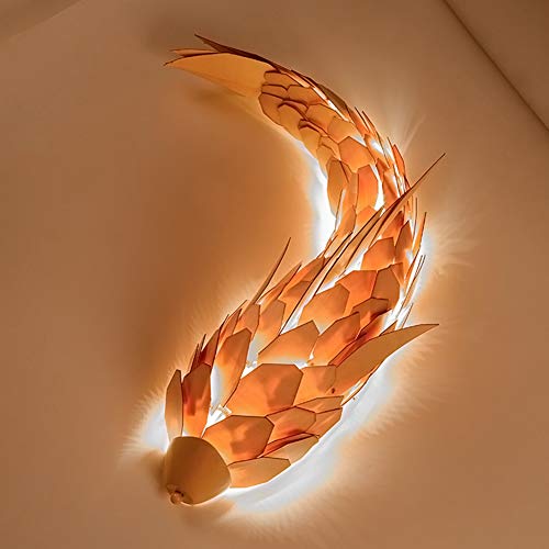INJUICY Appliques de Type Bougeoir en Bois de Poisson, Applique Murale Art de Carpe Japonaise pour Salon Modèle Chambre Magasin Hôtel Villa Restaurant Salle de Mariage Décor (Longueur: 120 cm) - Image 8
