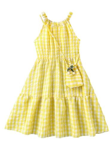 Floerns Girl's Gingham Tiered Ruffle Halter Dress A Line Cute Short Dresses with Bag