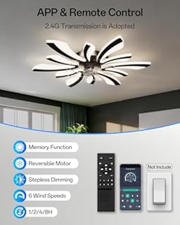 78cm Ventilateur de Plafond avec Lumière et Télécommande Grand Luminaire Ventilateur Plafond Dimmable 6 Vitesses DC Réversible été/hiver Plafonnier Ventilateur Silencieux pour Chambre Salon,Noir