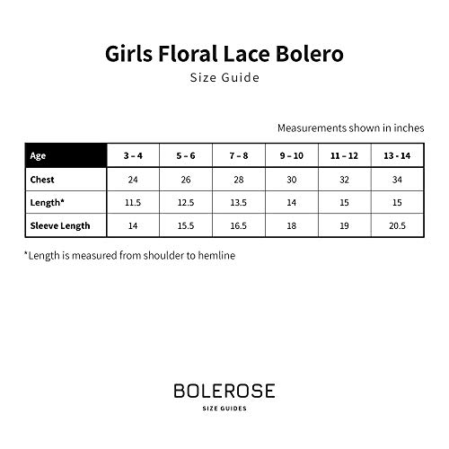 Bolerose Girls Long Sleeve Floral Lace Bolero Cardigan Kids Shrug Cover Up (White, 5-6 Yrs) #TOP3