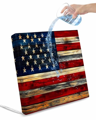 2 Pack Retro American Flag Waterproof Cushion Covers with Ties, Outdoor Patio Chaise Lounge Chair Seat Cushion Slip Covers Replacement(Only Cover) Blue Red USA Flag Vintage Wood 22