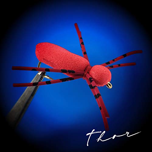 Thor Outdoor Foam Spider - 12 Pc Topwater Fly Fishing Set For Bass, Panfish, And Trout - Red, Hook Size 12 #TOP2