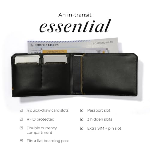 Image of MOKOBARA Stash Travel Bifold Wallet Gift for Men | Monostriped | Genuine Leather | RFID Protected | Fits Boarding Pass | Fits International Currency | SIM and Ejector Pin Slot | Money Moves (Black)