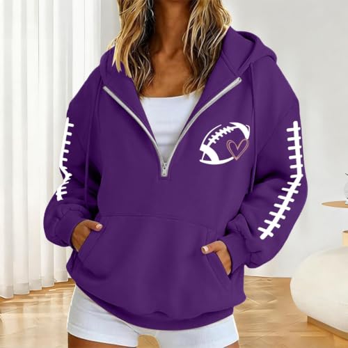 SdGgsgv Half Zip Pullover Women Football Game Day Graphic Oversized Hoodie - image 2