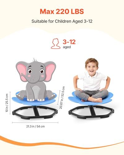 Image of VEVOR Kids Swivel Chair, 220 lbs Capacity, Flower Shape Sensory Spinning Chair, Autistic Kids Sensory Toy Seat with Non-Slip Metal Base, Toddler Sit & Spin Seat for Coordination Balance Focus, Blue