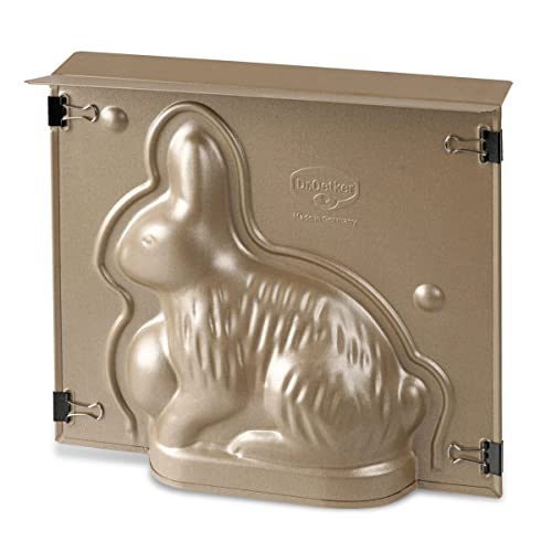 Dr. Oetker Backform Hase zu Ostern – 600 ml Füllvolumen – 3D Kuchenform in Gold mit Antihaftbeschichtung und Osterhase als Motiv zum backen – Leckere Deko in Osterhasenform