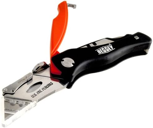 BESSEY D-BKPH Quick-Change Folding Utility Knife - ABS Handle with 5 Blade Storage Compartment , 5 extra blades included