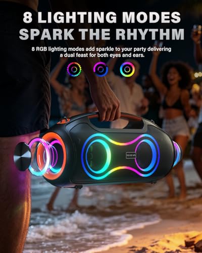 Image of Portable Bluetooth Speaker Wireless, 180W Max Loud Waterproof Speakers, Bass Boost Boom Box for Party and Outdoor, w /2*Subwoofer, 2*Tweeter, DSP, IP65, 24H, TWS, TF, USB, AUX