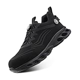 Anti-Smashing:Hitmars safety shoes feature European standard widened steel toe caps that can withstand 200J of impact resistance, that protect the toes from a number of different hazards in the workplace Puncture-Proof：Steel Toe Cap Trainers are made...