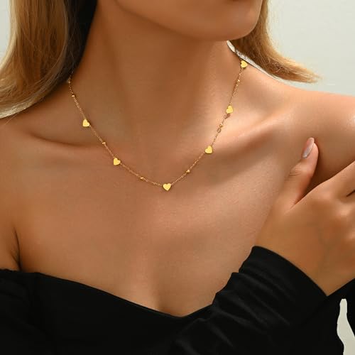 Gold Chain Necklace for Women 18K Gold Plated Stainless Steel Necklace Dainty Star Cross Heart Choker Chains Simple Delicate Minimalist Trendy Jewelry3
