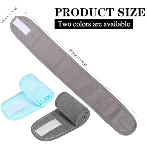 2 Pieces Spa Headband With Adjustable Magic Sticker for Washing Face Makeup, Skincare - Reusable Hair Band for Women (Gray, Blue) - Image 2
