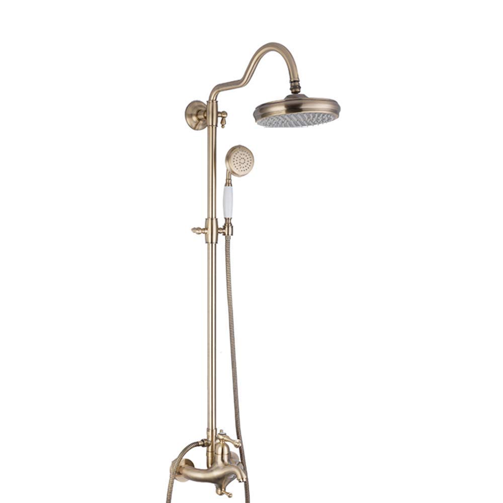 QUSYZD Rain Bronze Rain Mixer Shower Combo Set Wall Mounted Exposed Bathroom Shower Faucet Set with Shower Head, Handheld Shower, Tub Spout,