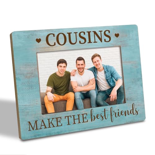 Cousins Gift, Birthday Gifts for Cousin, Cousin Make The Best Friends Photo Frame, Holds 4 x 6 Inch Photo, Farmhouse Wooden Picture Frames Gifts, Sisters & Brothers Picture Frame, Family Home Decor B1