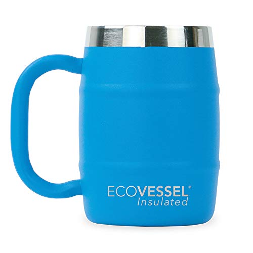 EcoVessel Double Barrel Mug Insulated Travel Coffee Cup with Lid & Wide Grip Handle Stainless Steel Beer Stein, Travel Whiskey Glass, Country Travel Mug or a Moscow Mule Tumbler Cup