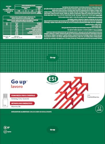 ESI - Go Up Lavoro, Integratore Alimentare a Base di Guaranà, Ginseng e Vitamina B6, Contrasta Stanchezza Fisica e Mentale, Gusto Mela Rossa, Senza Glutine e Vegetariano, 12 Mini Drink