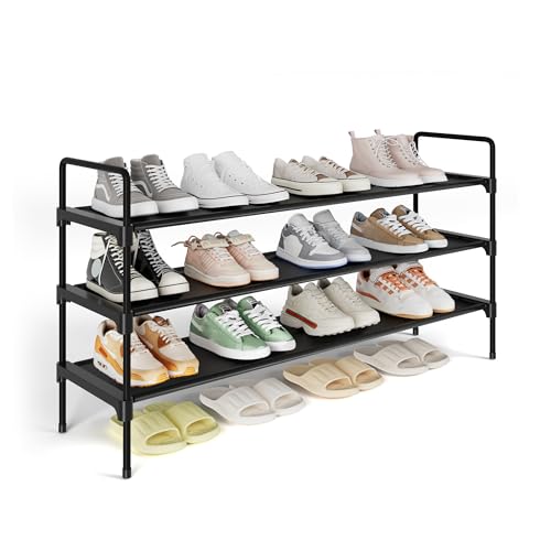 Image of Kitsure Shoe Rack for Closet, Shoe Organizer for Front Door Entrance, Stackable Shoe Shelf, Detachable Closet Organizers and Storage, 36.1 inch Wide - 3 Tiers, Black | Closet, Front Door Entrance, Entryway, Stackable & Detachable Shelf, Closet Organizers and Storage