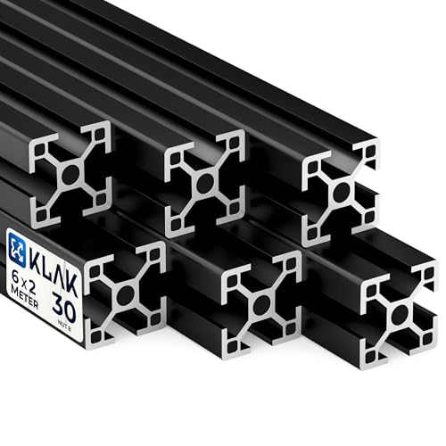 KLAK 30 - Aluprofil 6 Stück 30x30mm 2m System-, Montage-, Konstruktionsprofil Nut 8 schwarz