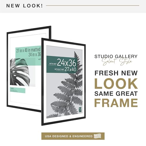 MCS Studio Gallery 27x40 Matted Poster Frame with 24x36 Picture Display, Black Woodgrain Vertical & Horizontal Wall Hanging Large Picture Frame for Photos, Posters & Art Prints (1-Pack)