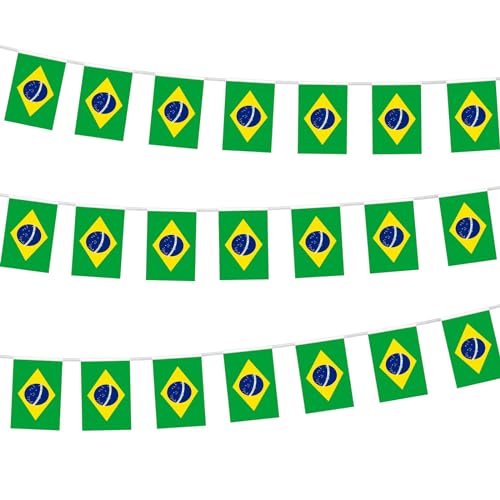 Hollylife 10m Drapeau Brésil avec 30 Petits Drapeau Tissu Coloré Bannière Fanion Banderole...