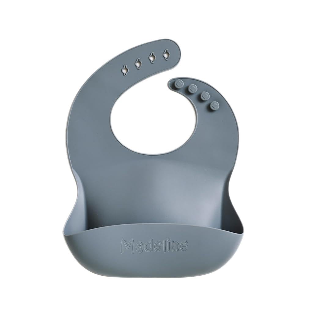 Personalised Silicone Baby Bibs with Wide Lip and Adjustable Neck, BPA Free (Dolphin Blue)