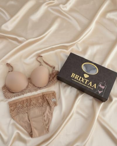 Image of Everyday Comfort Lace Lingerie Set - Padded Plunge Bra with Delicate Lace Wings & Soft Stretch Panty