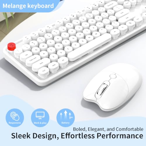 Image of Wireless Keyboard Mouse, MOFII 104 Keys Cute Retro Typewriter White