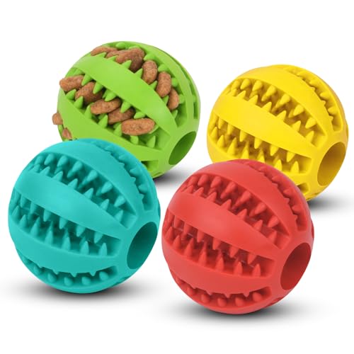 flintronic 4 Stück Hundeball, Naturgummi Hundespielzeug mit Minzgeschmack Ø 5cm, Kauspielzeug aus Naturgummi, Hundezahn Reinigungs Spielzeugball, interaktives Hundespielzeug für Große & Kleine Hunde