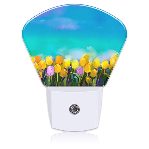 Image of Tulips Flowers Oil Painting Night Light for Kids Girls Boys, Abstract Flower Painting LED Night Light Plug into Wall with Dusk to Dawn Sensor for Room, Hallway, Kitchen, Bathroom, Stairs Decor