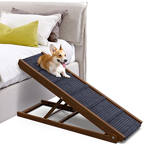 Pathosio Pets Dog Ramp For Bed Small Dog To Large Dog - Portable Ramp For Dogs, Folding Dog Ramp For All Breeds - Adjustable Dog Ramp For Couch Or Car, Wooden Dog Ramps For Sofa (Walnut Wood - Steps) #TOP19