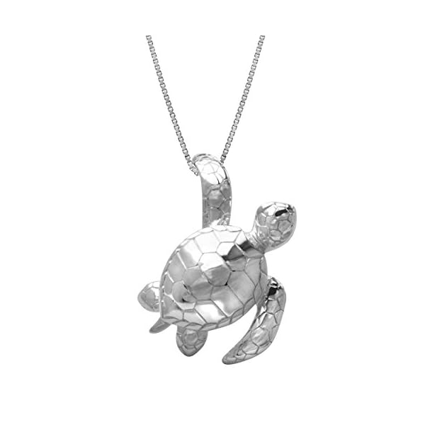 Honolulu Jewelry Company Sterling Silver Turtle Honu Ocean Sea Life Necklace Pendant with 18" Box Chain