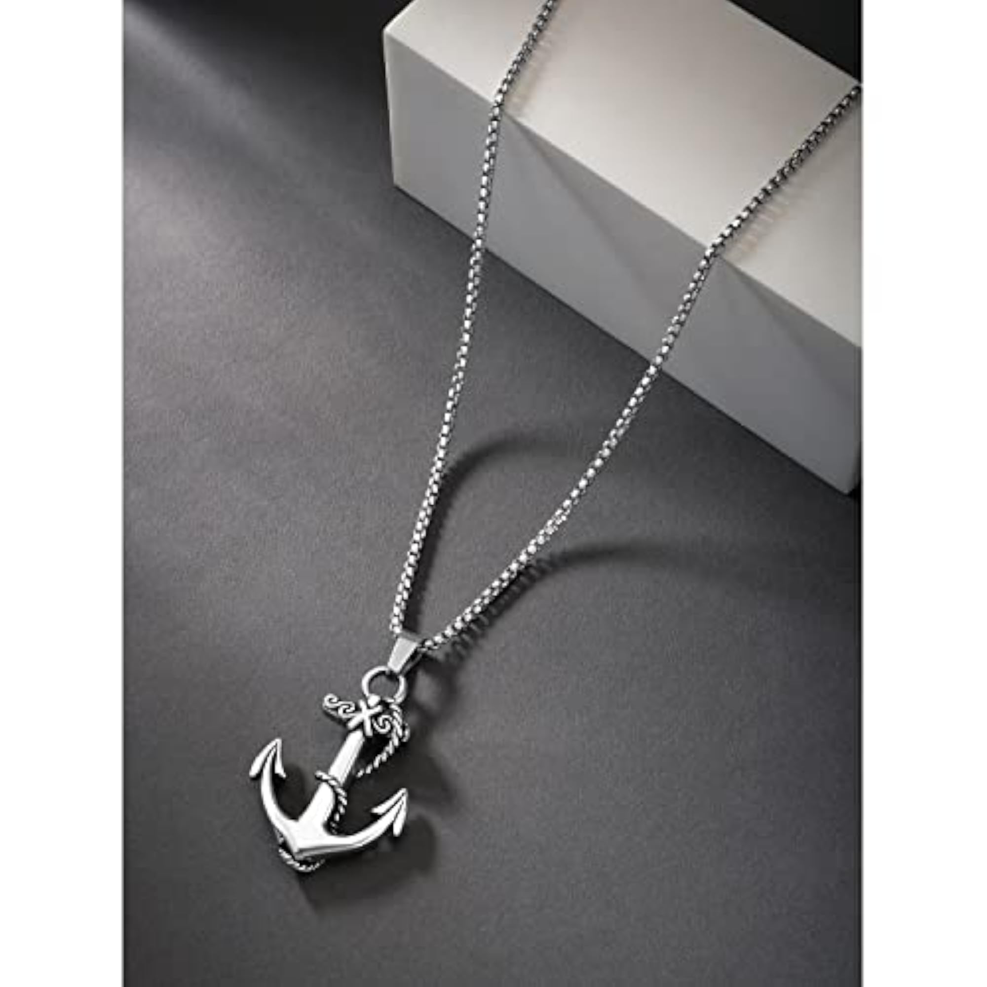 Men's Stainless Steel Ship Anchor and Rope Necklace Chain