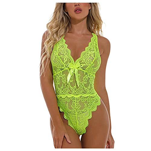 Lingerie sexy col en V pour homme et femme ensemble body en dentelle verte avec nœud papillon taille L
