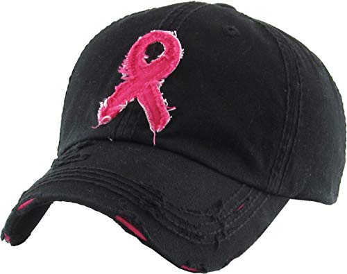 Image of Pink Ribbon Breast Cancer Awareness Fight Hope Vintage Baseball Cap Hat Women Cotton Adjustable