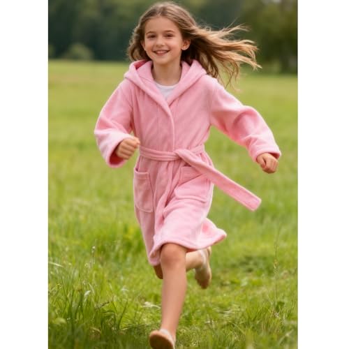 Image of Kids Bathrobe Hooded Plush Fleece Robe for Girls Boys