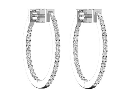 PRIVOSA Real Diamond Hoop Earrings for Women - Solid 14k