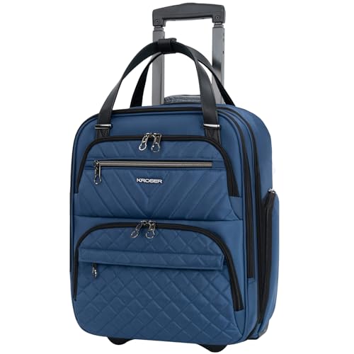 KROSER Handgepäck Koffer Trolley 40cm, Carry On Untersitzer Multifunktional 16-Zoll Leichter Über-Nacht-Koffer für Frauen, Blau