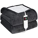 Cushious Electric Heated Blanket Throw 150×200cm, 10 Heat Settings & 8 Hours Auto-Off Timer, Overheat Protection & Machine Washable, Flannel & Sherpa Heating Blanket for Sofa Bed Office