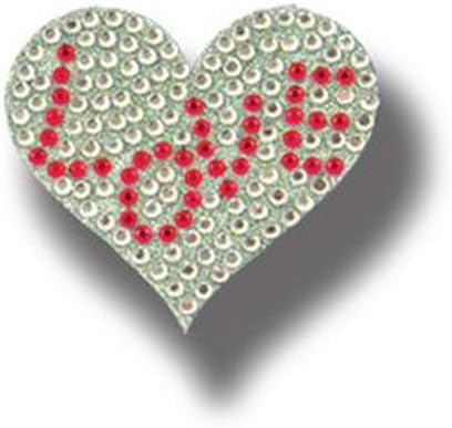Crystal Rhinestone Bling Car Bumper Auto Decal Sticker (Heart LOVE - Silver/Red)