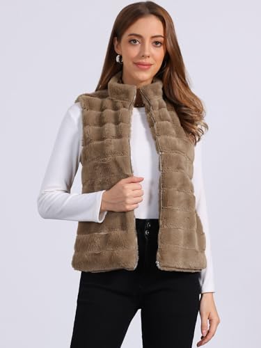 Allegra K Faux Fur Vest for Women's Zip-Up Sleeveless Fur Jacket4