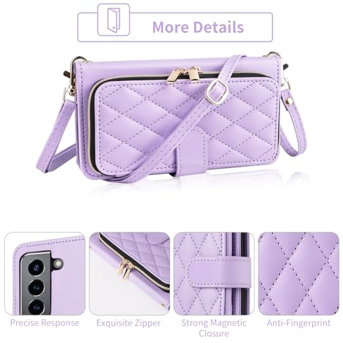 Furiet Wallet Case for Samsung Galaxy S21 5G 6.2 inch with Wrist Strap, 9+ Card Slots Zipper Purse, Luxury PU Leather Stand Full Body Accessories Cell Phone Cover for S 21 21S G5 Women Girls Purple by Furiet - Used condition - Image 4
