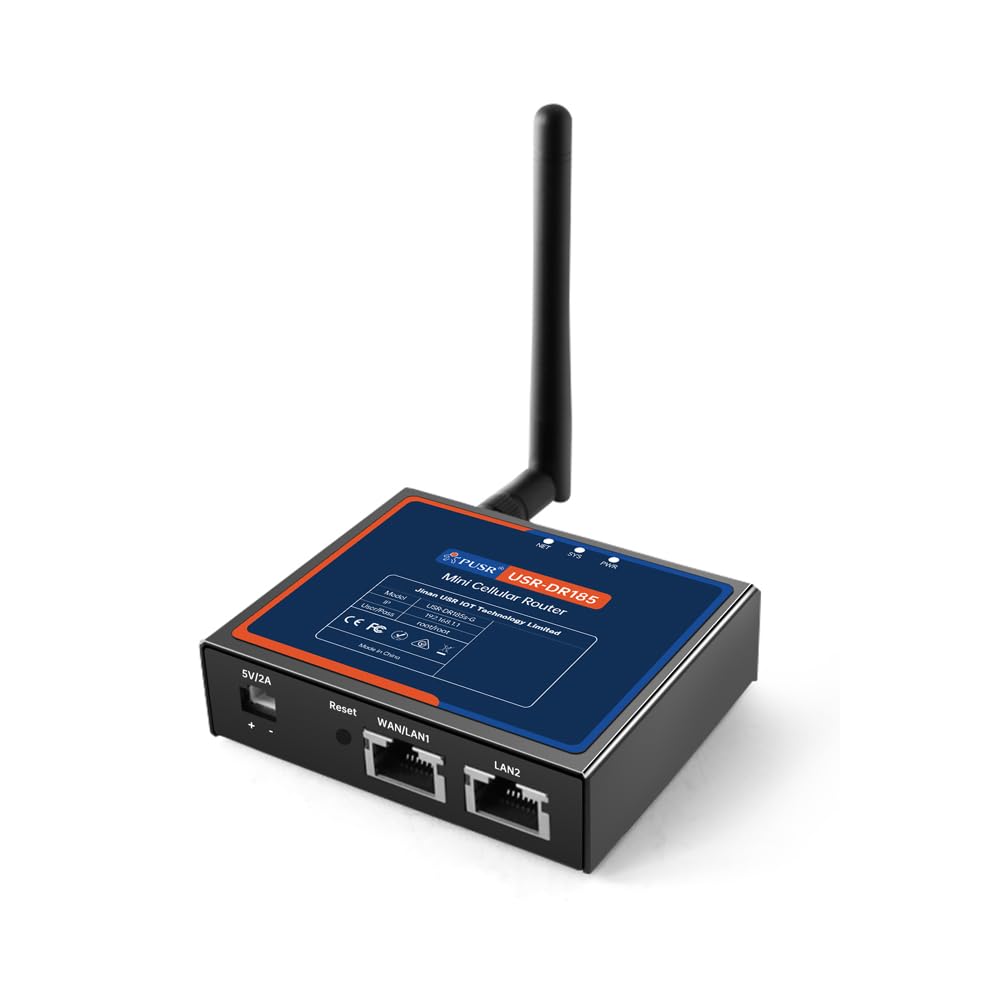 Mini router komórkowy Dual LAN LTE Cat.1 OpenCPU ochrona DDOS OpenVPN Montaż na ścianie i na szynie DIN stabilny zasilacz USR-DR185