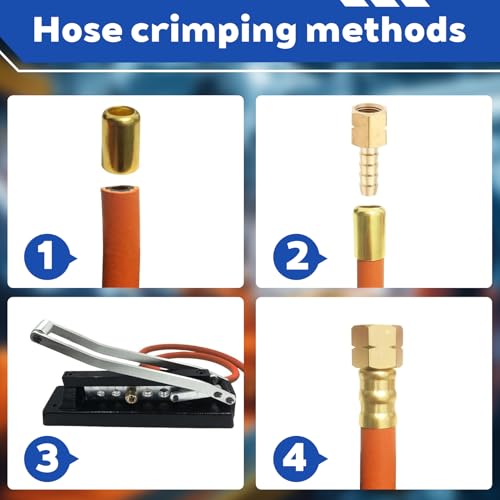 Image of Heavy Duty Ferrules Hose Crimper Kit, Air Hose Crimping Tool Fits 1 /4, 5 /16, 3 /8 Inch ID Hoses, Air Hose Crimper with Ferrules Fittings (100PK), 0.593 inch ID & 0.656 inch ID, Air Hose Repair Kit