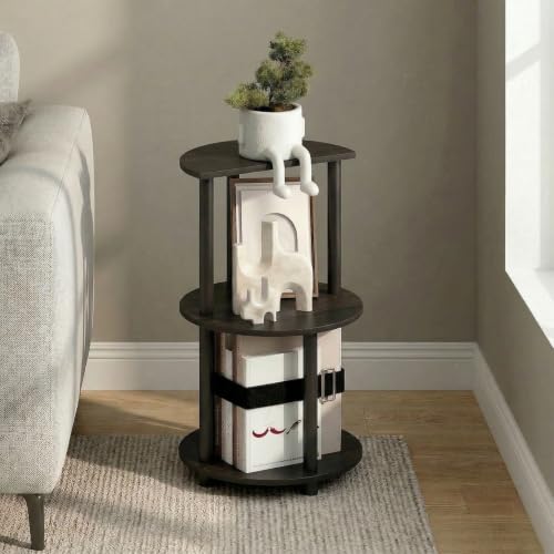 Furinno Turn-N-Tube Side Table, 3-Tier Round Modern End Table, Half Round Table Top Night Stand, Toolless Nightstand, Bedside Table, Open Shelf, for Living Room, Bedroom, Espresso - image 6