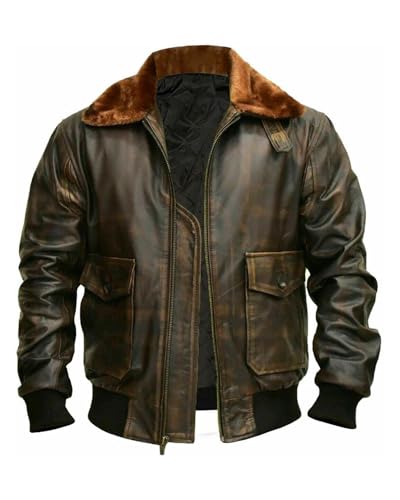 Viral Jackets Navy G-1 Flight Jacket US Military G-1 Leather Bomber Jacket Distressed Brown Leather Bomber Pilot Jacket Mens