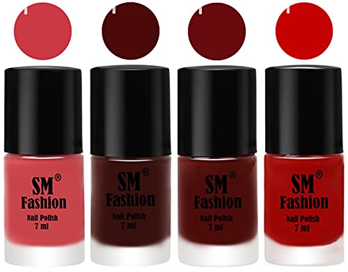 Image of Nail Polish Combo Set (Pack of 4) Quick Dry Gel Finish Nail Paint | Punch Pink,Wine,Wine Red,Orange | 7 ml Each