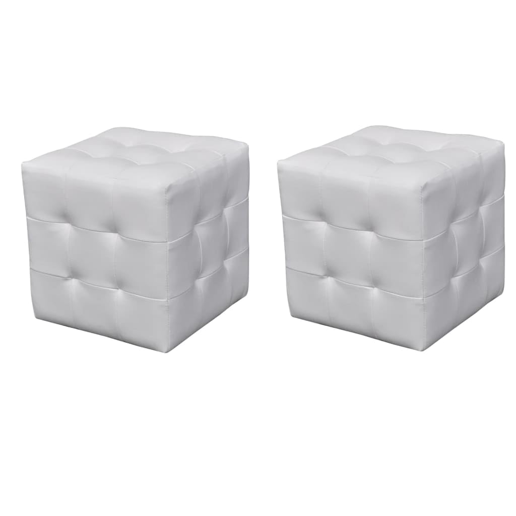 Tabourets cubiques blancs en cuir synthétique de 30 cm | Lot de 2
